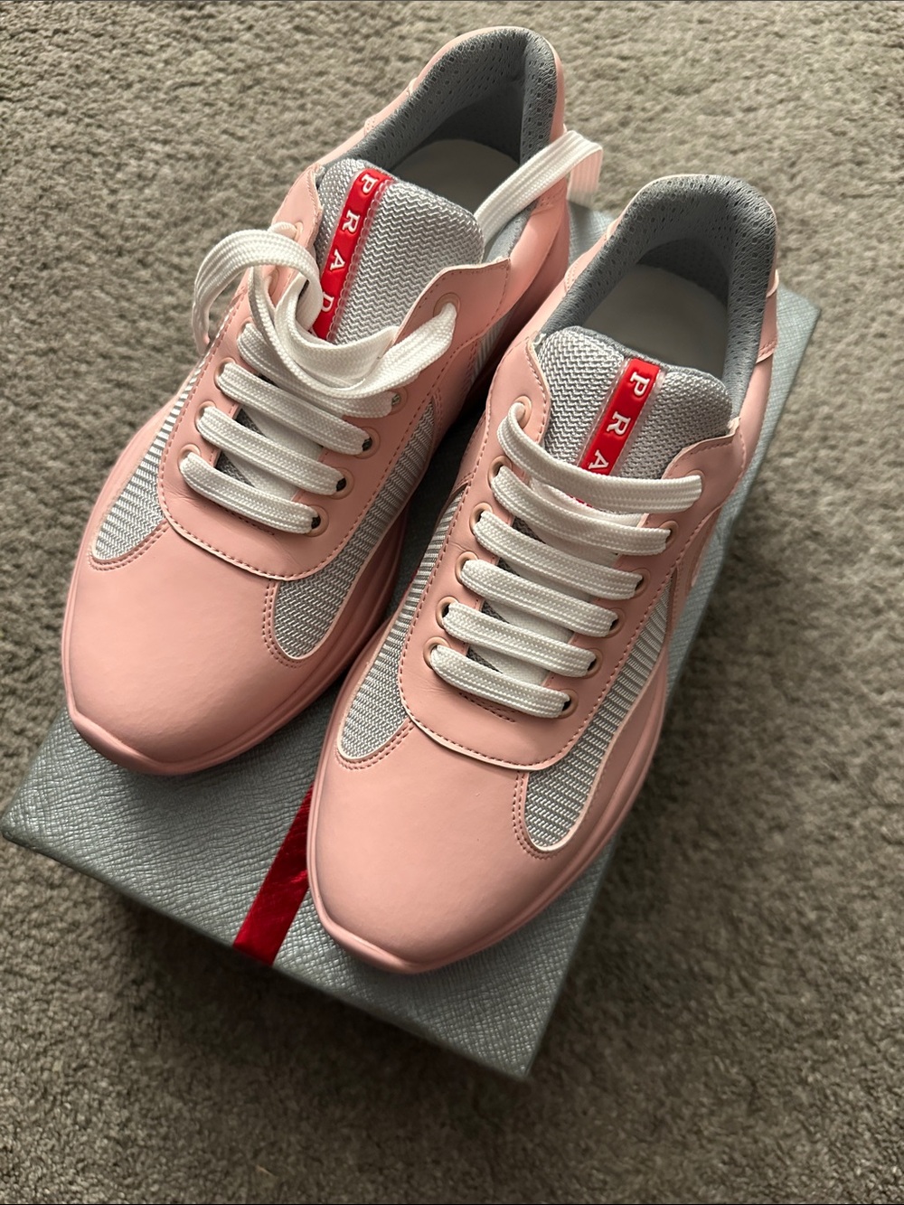 Prada Pink and Gray Women's Lace-Up Sneakers